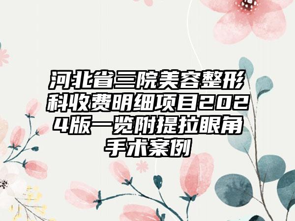 河北省三院美容整形科收费明细项目2024版一览附提拉眼角手术案例