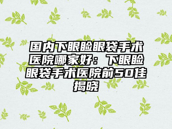 国内下眼睑眼袋手术医院哪家好：下眼睑眼袋手术医院前50佳揭晓