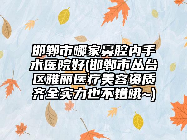 邯郸市哪家鼻腔内手术医院好(邯郸市丛台区雅丽医疗美容资质齐全实力也不错哦~)