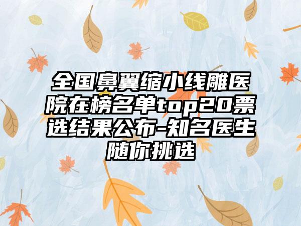 全国鼻翼缩小线雕医院在榜名单top20票选结果公布-知名医生随你挑选