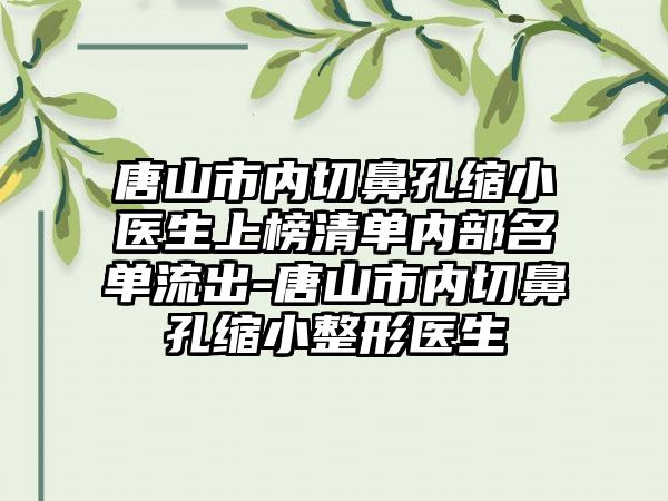 唐山市内切鼻孔缩小医生上榜清单内部名单流出-唐山市内切鼻孔缩小整形医生