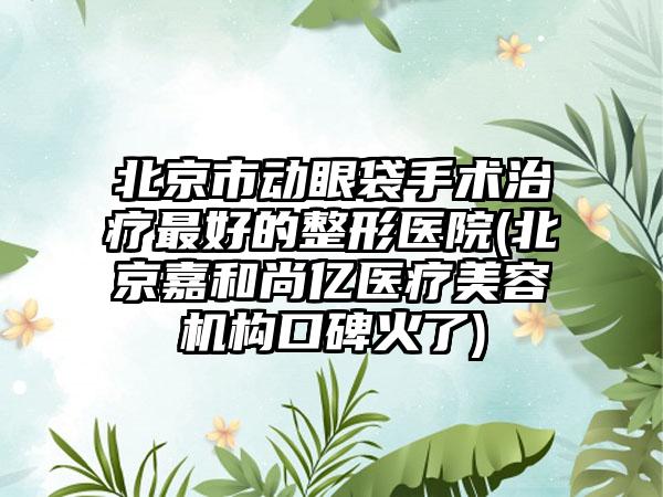 北京市动眼袋手术治疗最好的整形医院(北京嘉和尚亿医疗美容机构口碑火了)