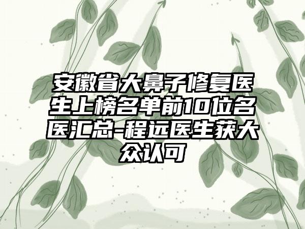 安徽省大鼻子修复医生上榜名单前10位名医汇总-程远医生获大众认可