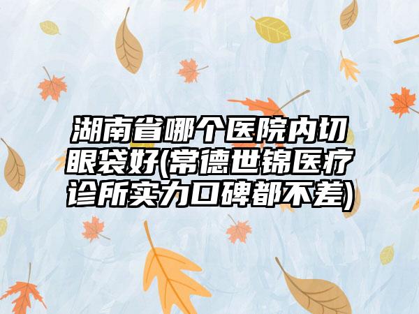 湖南省哪个医院内切眼袋好(常德世锦医疗诊所实力口碑都不差)