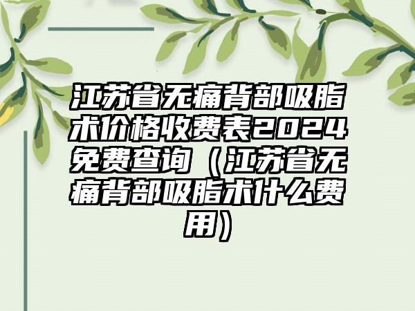 江苏省无痛背部吸脂术价格收费表2024免费查询（江苏省无痛背部吸脂术什么费用）