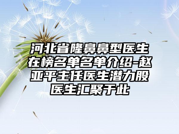 河北省隆鼻鼻型医生在榜名单名单介绍-赵亚平主任医生潜力股医生汇聚于此