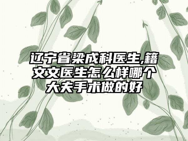 辽宁省梁成科医生,籍文文医生怎么样哪个大夫手术做的好