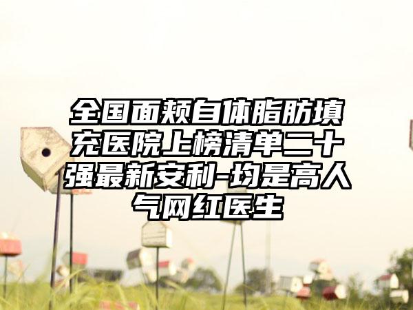 全国面颊自体脂肪填充医院上榜清单二十强最新安利-均是高人气网红医生