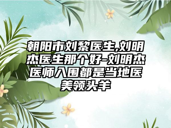 朝阳市刘黎医生,刘明杰医生那个好-刘明杰医师入围都是当地医美领头羊